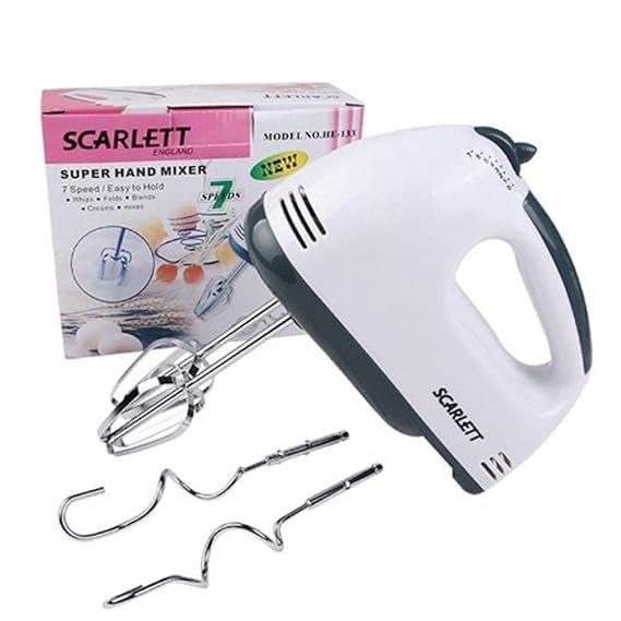 SmartGadgets Scarlet Electric 7 Speed Hand Mixer With 4 Piece Stainless Blender, Bitter For Cakes Or Cream Mix, Food Blender/Beater