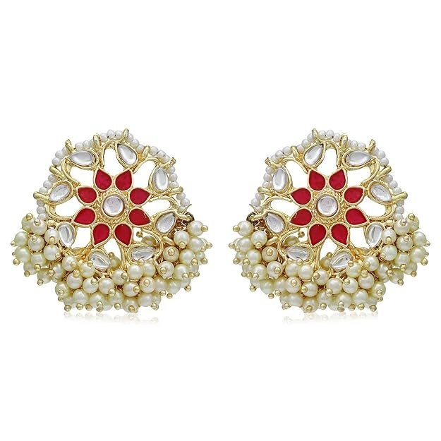 Trendy Gold Plated Kundan & Pearl Stud Earring for Women (SKR56769)