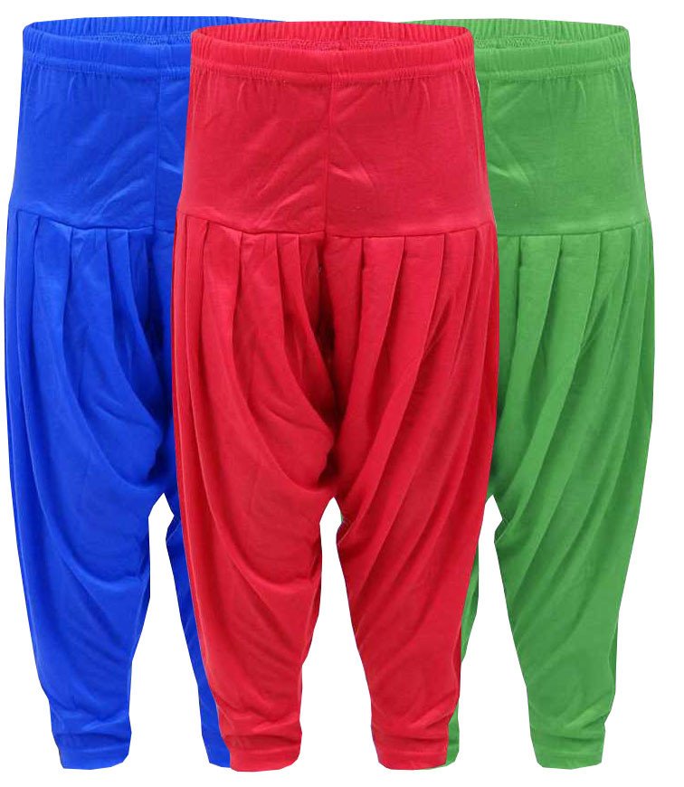 AFRA Viscose Smooth And Soft Solid casual Full Length Solid Patiala Pant For Kid's - 3 Pack Combo | Dhoti | Girl's Patiala Pants (3 in 1)
