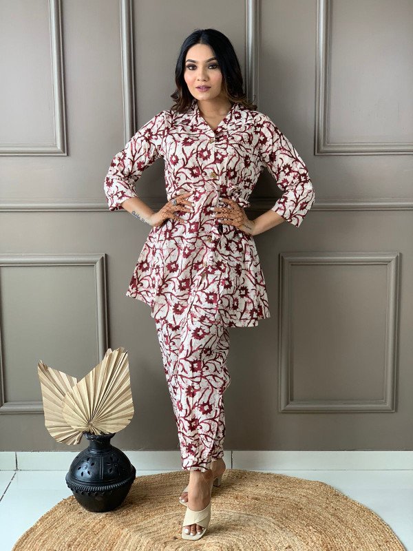 Edathal Star Collection's Beautiful Cotton Cord Set In Belt Style With Afgani Pant Set | Meroon