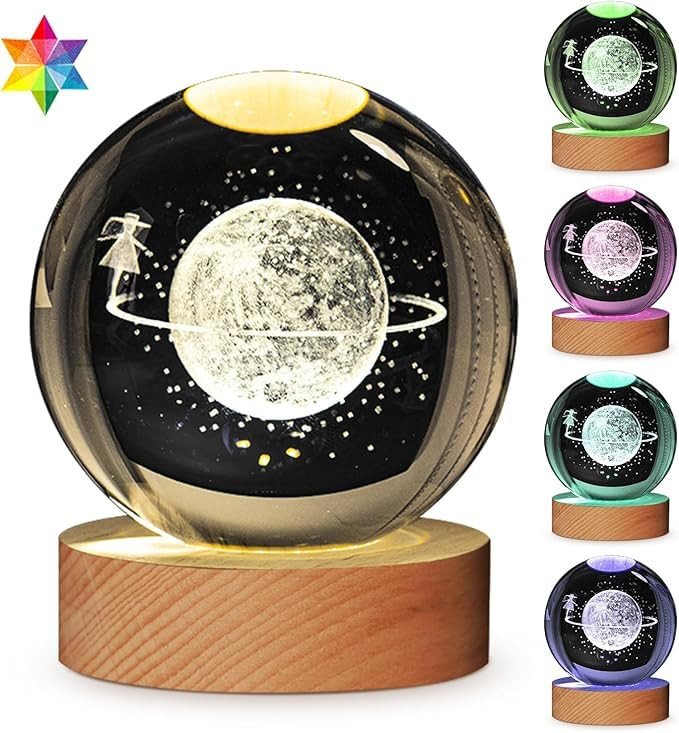 SmartGadgets 3D Galaxy Crystal Ball Night Light | LED Solar System Sphere with Wooden Base | Starry Decorative Lamp for Home & Gifting