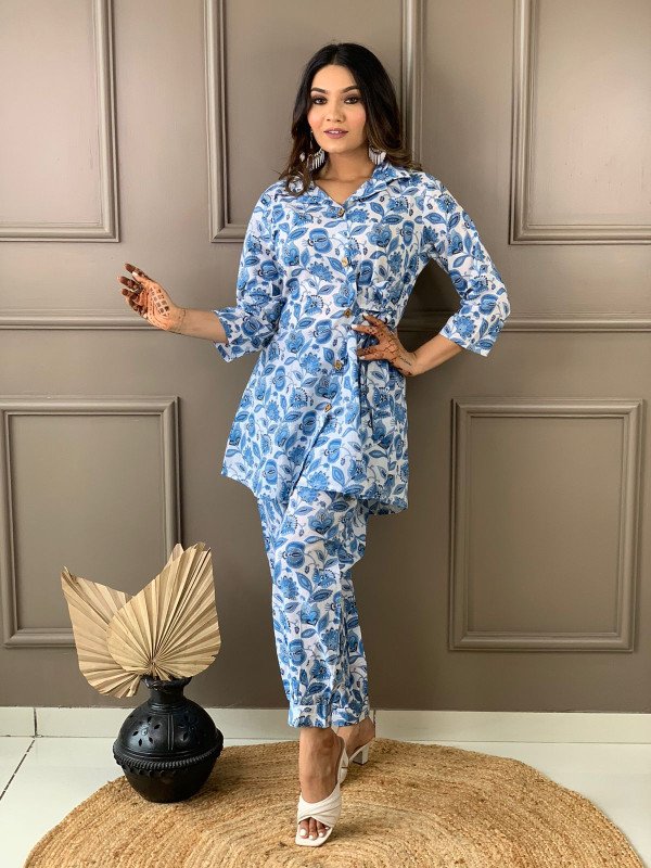 Edathal Star Collection's Beautiful Cotton Cord Set In Belt Style With Afgani Pant Set | Blue