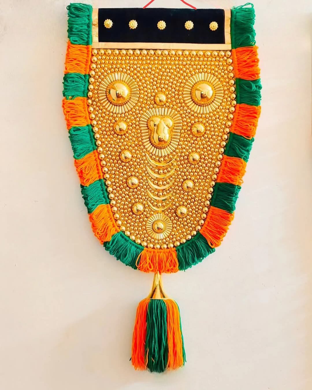 Suji's Handcrafted Traditional Gold Plated Wall Hanging Nettipattam Elephant Caparison (1.5 feet)
