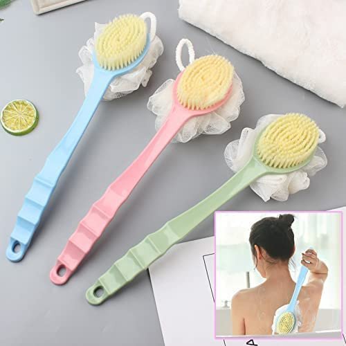 SmartGadgets 2 In 1 Body Brush( Set Of 3) Back Body Loofah Brush Long Handled With Bristles Back Scrubber For Bath And Massage ( Multicolour)