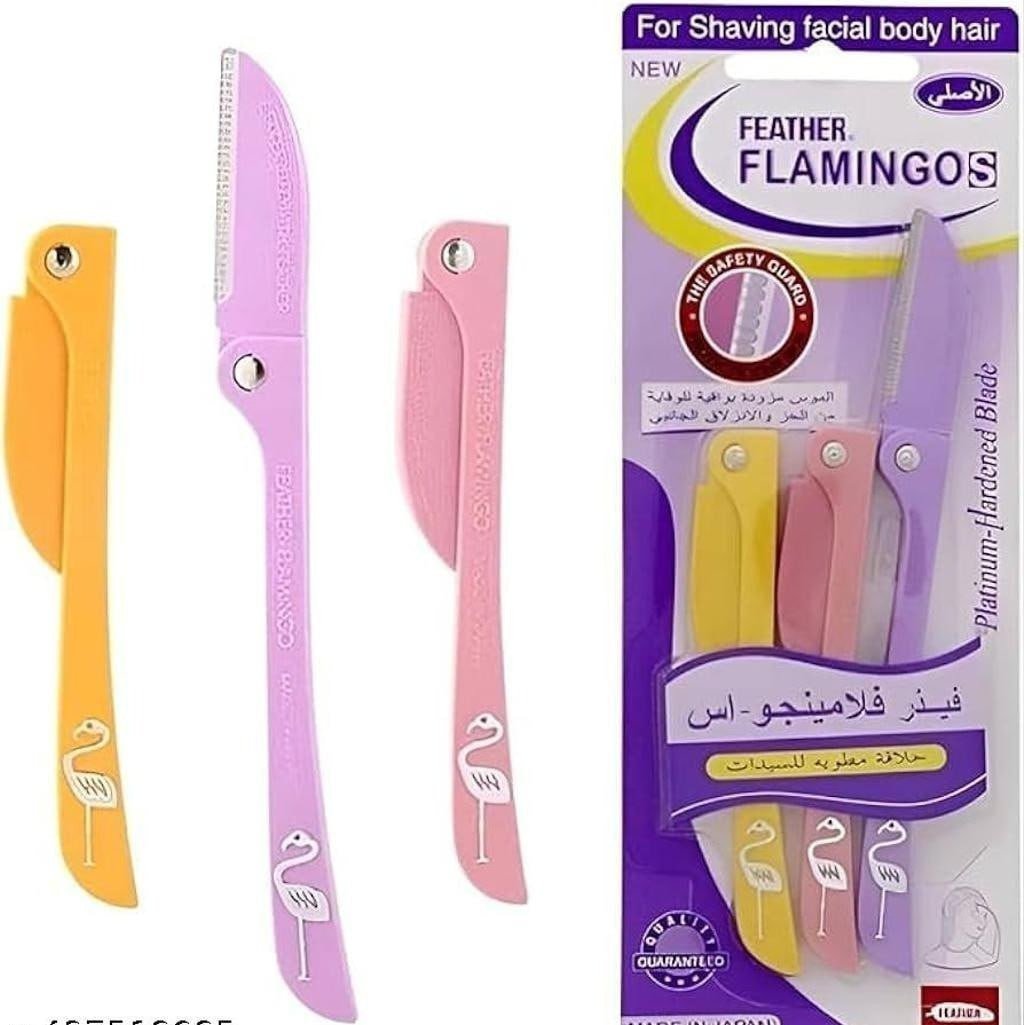 SmartGadgets Eyebrow Razor Shaper & Trimmer Touch-Up Dermaplaning Too And Face Razor with Precision Guide cover Skin care kit wax-less for Women and Men (FEATHER FLAMINGO EYEBROW RAZOR)(Pack Of 2)