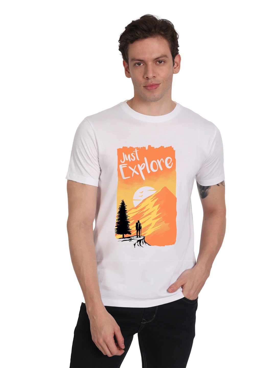 Beorigin Cotton Blend Half Sleeves Round Neck Stylish Regular Fit Casual T-Shirts For Men - White Colour ( M , L , XL ) | T-Shirts | Gents T-Shirts | Slim Fit Regular T-Shirts