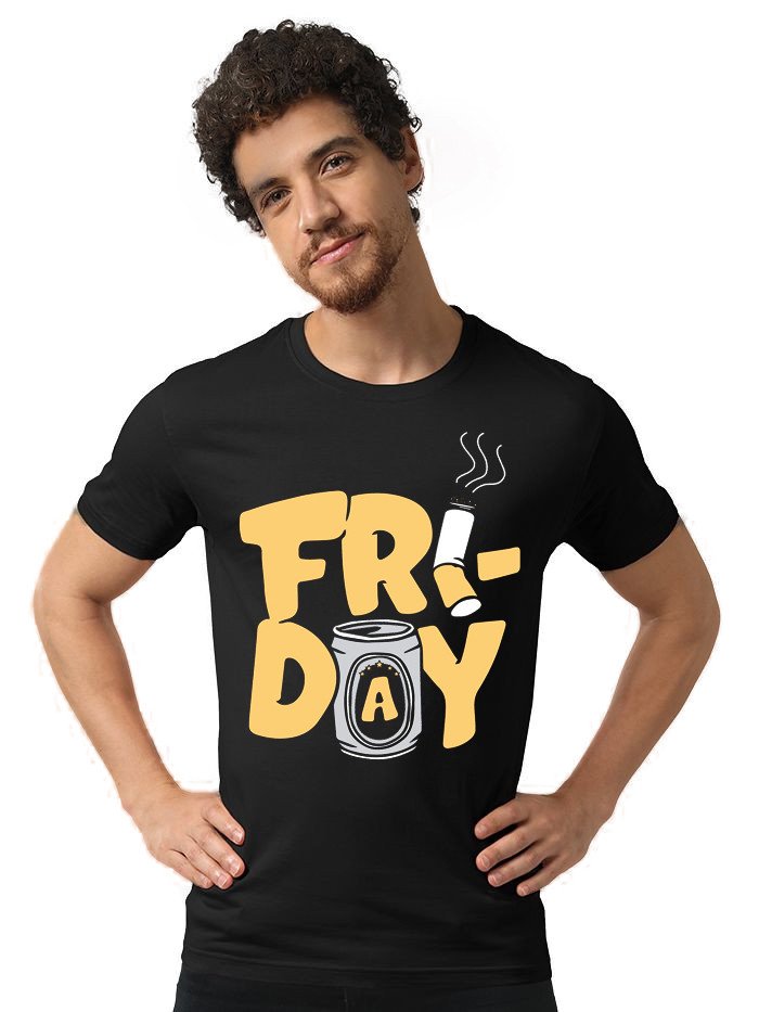 Beorign Regular Fit Solid Stylish Trendy Casual Cotton Blend Half Sleeves Printed T-Shirt for Men | Black Colour