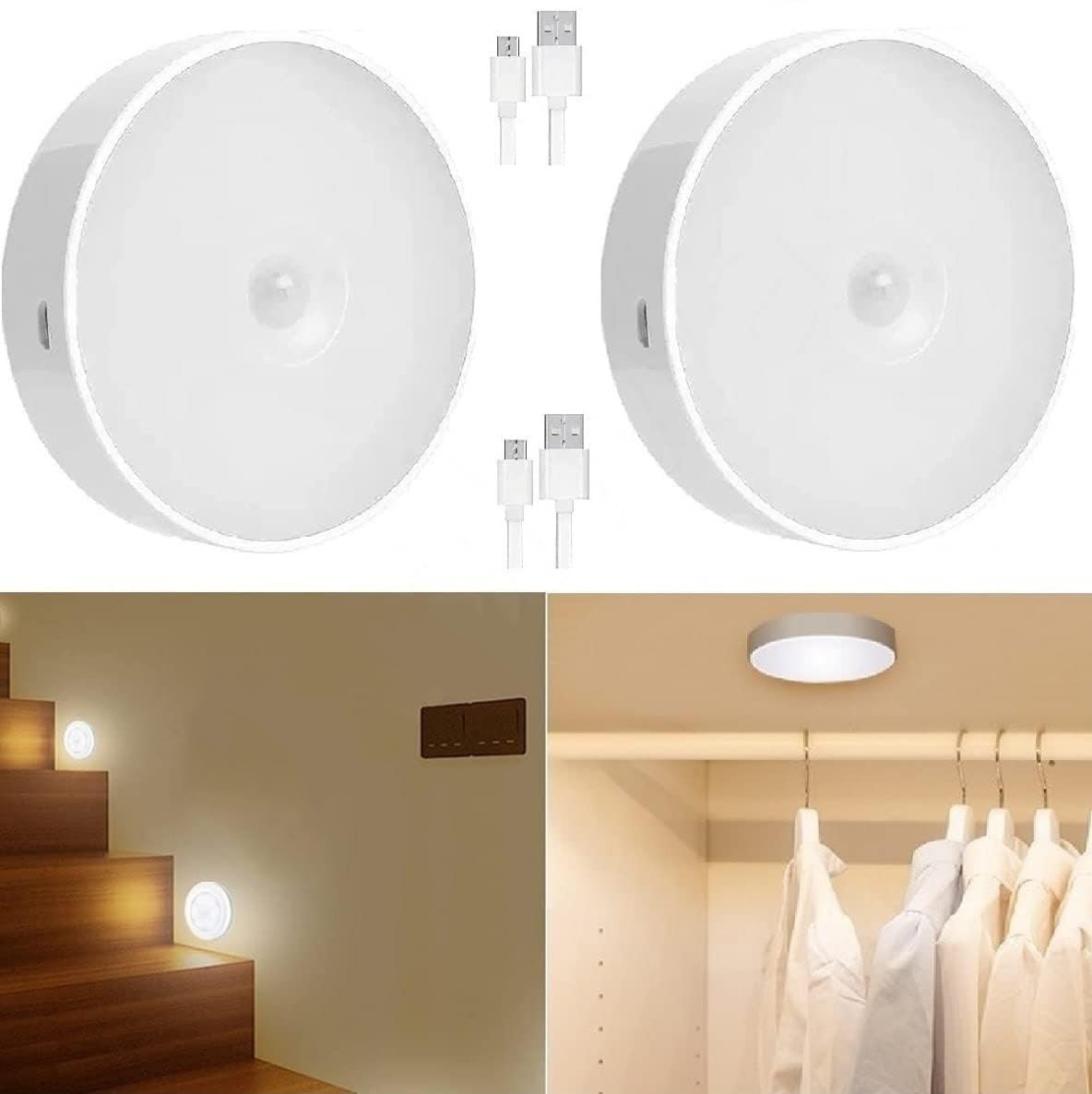 SmartGadgets Motion Sensor Light-Night Light for Home With USB Charging Self Adhesive LED Nightlight Rechargeable Body Sensor Wall Light for Wardrobe, Cabinet, Cupboard, Kitchen, Bedroom, Stairs (Whit
