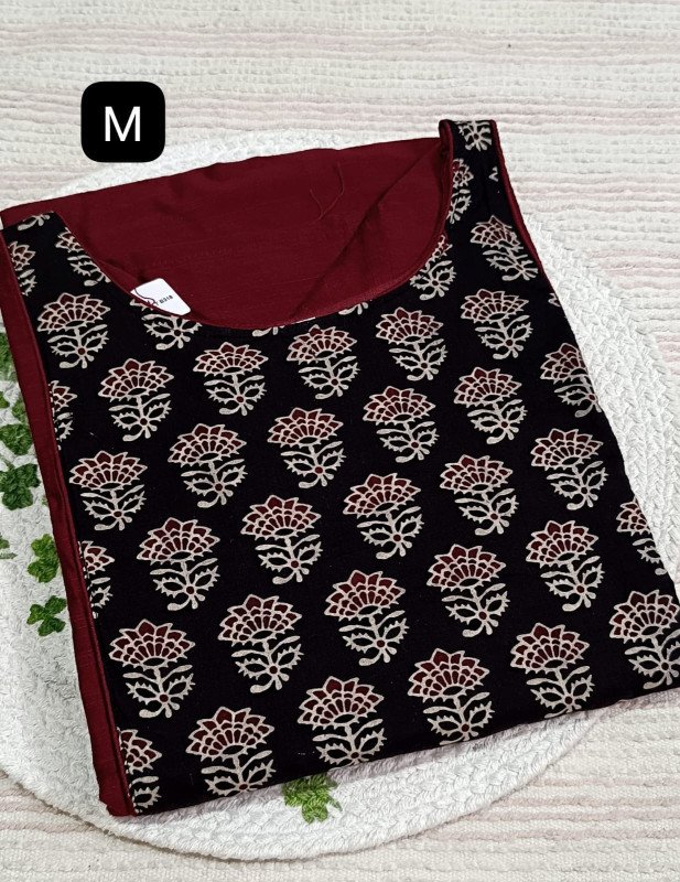 Classy Threads Collectionzz Trendy Stylish Premium Quality Slubsilk Kurti With Ajrakh Patch Work On Yoke & Sleeves With Lining - Multicolour | Churidar Tops