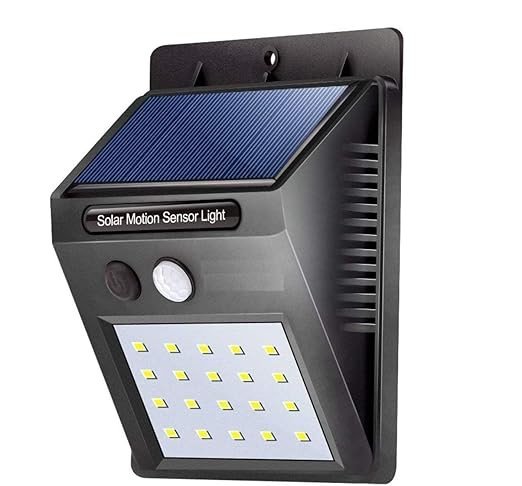 SmartGadgets 20 LED Solar Panel Power Light 1800mAh Battery Wall Lamp Motion Sensor Luminaria Energy 20 Led Waterproof Sunlight for Garden Outdoor Stairs Black Color