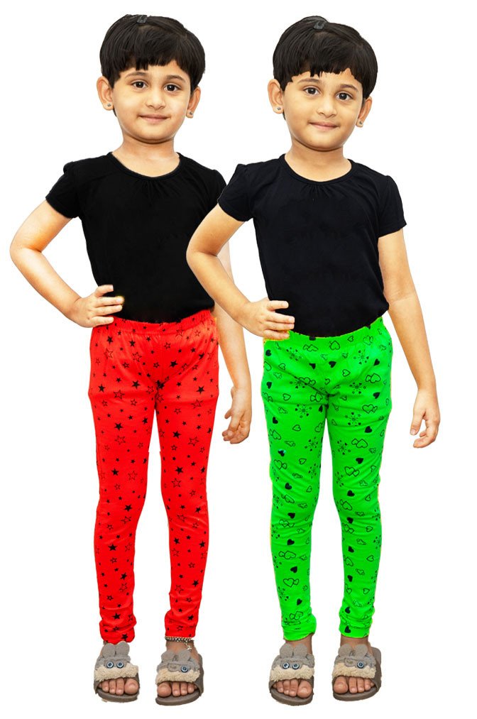 AFRA Kid's Stylish Attractive Pure Cotton Printed Leggings 2 Pack Combo (Multi-coloured) | Girl's Leggings Combo (2 in 1)