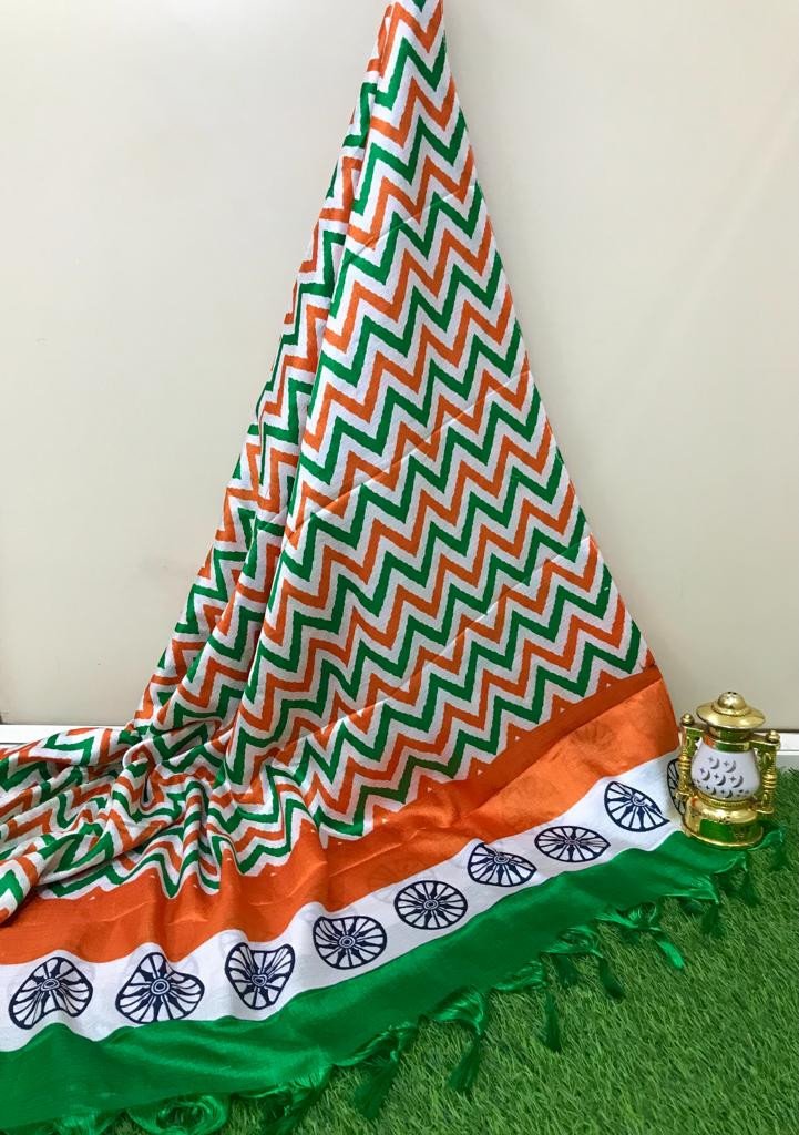 Avanika Collection's Independence Day Special Women's Printed Dupatta | Tricolour (Multicolour)