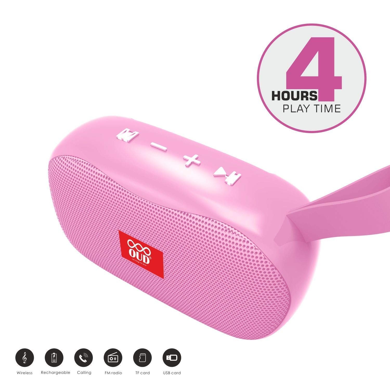 OUD® Stylish Portable Wireless Bluetooth Speaker with Calling Features(Pink valentine) Rechargeable, Fm Radio,USB,AUX Input Multifunctional Speaker