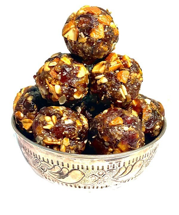 Gantasala Dry Fruit Laddu with Dates 180g No Oil, No Sugar Badam Kaju Watermelon Pumpkin Sunflower Seeds Yellow Kismis Black Kismis Sesame Seeds Ghee Dates