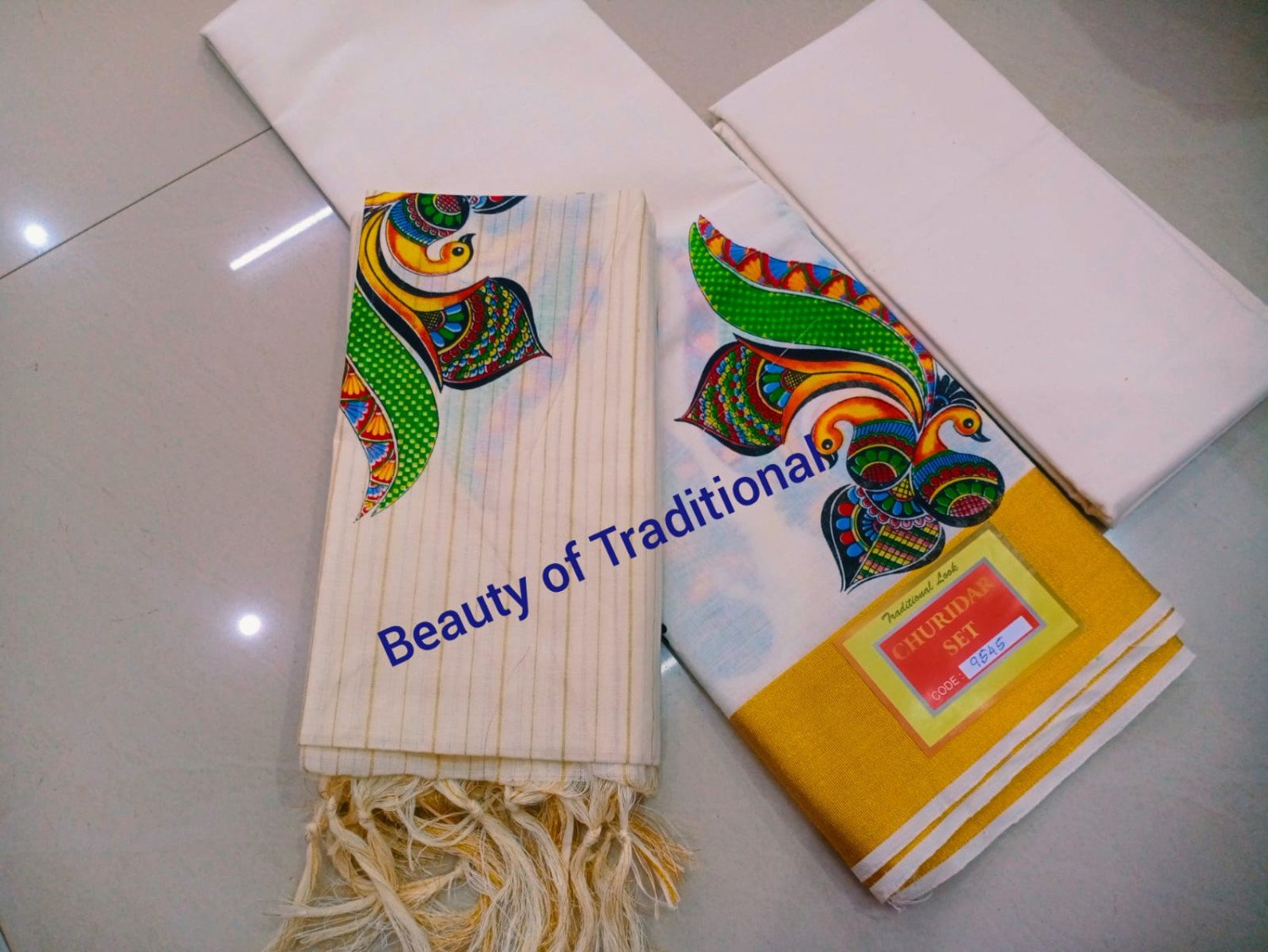 Avanika Collection's Stylish Pure Cotton Mural Work Churidhar Set Material | Kerala Traditional Unstitched Churidar Set