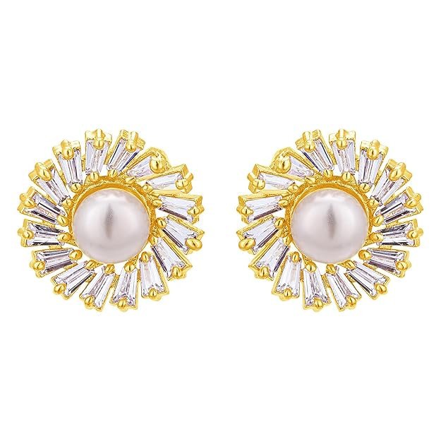 Fascinating Gold Plated Cz Stud Earring For Women (E101837)
