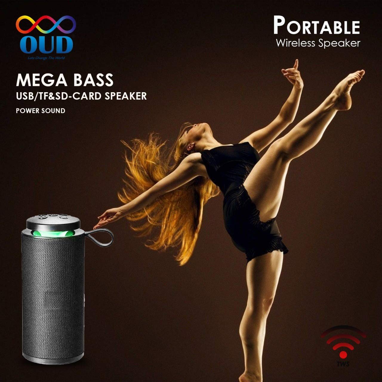 OUD OD-TG112 10 Watt Truly Wireless Bluetooth Portable Speaker (Black) Super high Bass Premium 10 W Bluetooth Speaker Splash Proof Rechargeable with Stereo Audio deep Bass inbuilt Mic, USB, TF Card, A