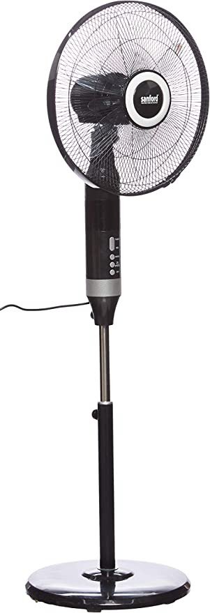 Sanford 16 Inch Stand Fan With Remote - Black | SF903SFN BS | Table Fan | 3 Speed Control | 12 Leaf Acrylonitrile Styrene Blade | Adjustable