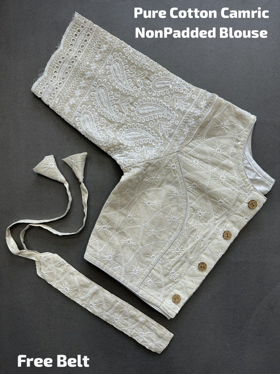 Sai Ram Textiles Pure cotton Cambric Hakoba Non Padded Cotton Lining Front Open Blouse With Free Belt