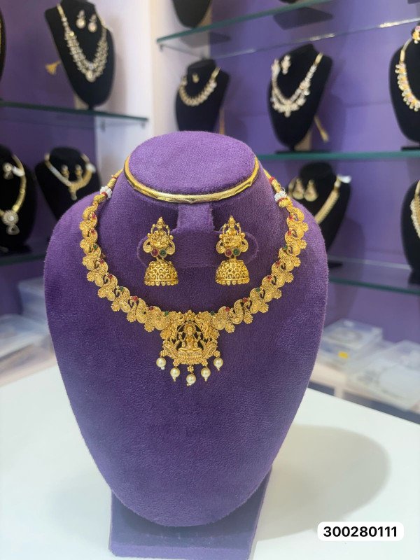 Flora's Beautiful And Traditional Antique Lakshmi Neck Set With Beautiful Earrings