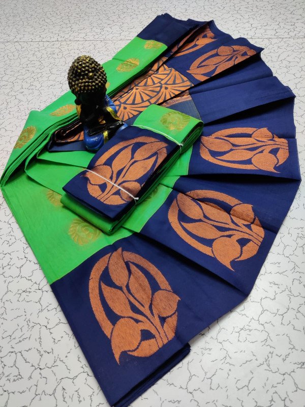 Edathal Star Collection's Women Kottanchi Type Cotton Sarees With Matching Contrast Blouse & Grand Munthi With Border | Cotton Silk Sarees (Uniform Available)