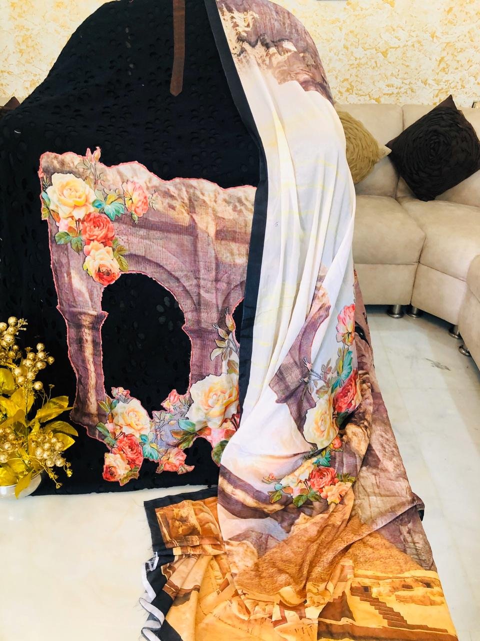 Pure Chikan Cotton Shirt With Beautiful Matching Embroidery Fabric 25 Mtr With Dupatta