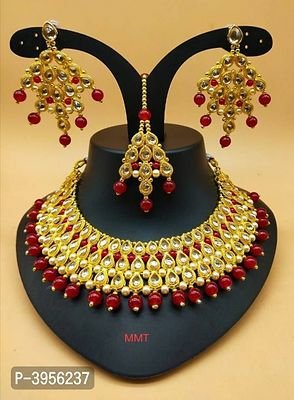FSS Party Wear Gold Plated Red Choker Jewelry Set
