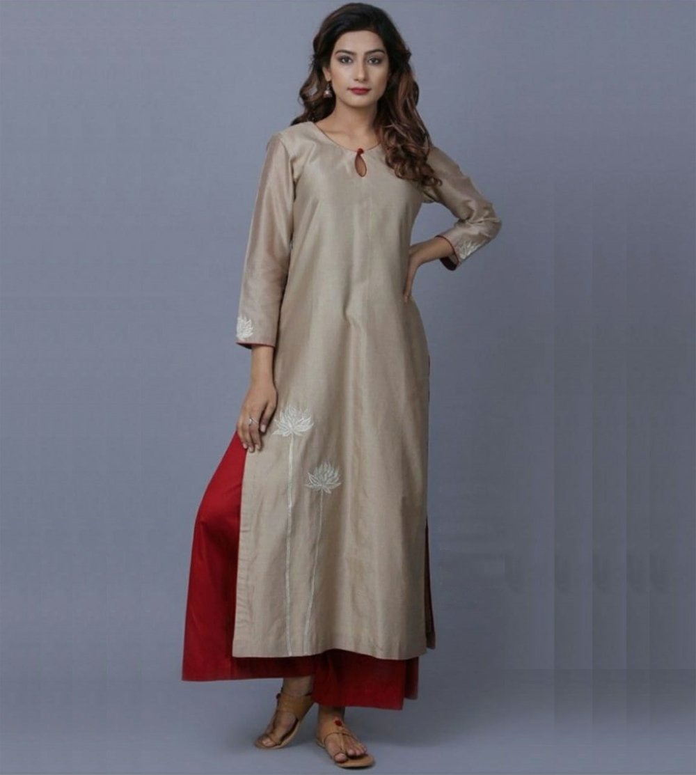 VG Party Wear Pure Chanderi Silk Kurtis with Lining  Hand Art Work Rayon Fabric Plazzo M-L-XL-XXL