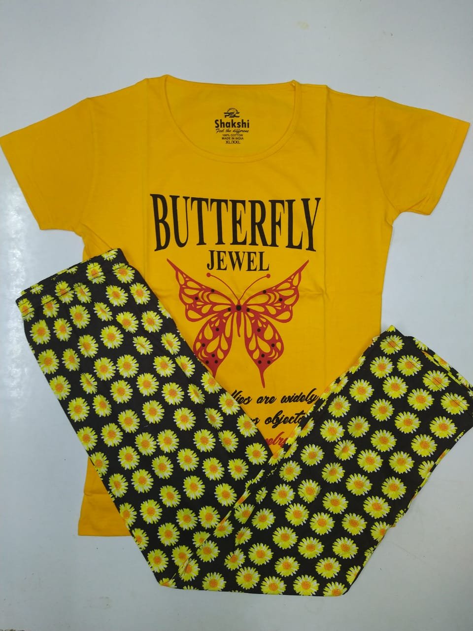ELC Ladies night set in Yellow top and printed pants