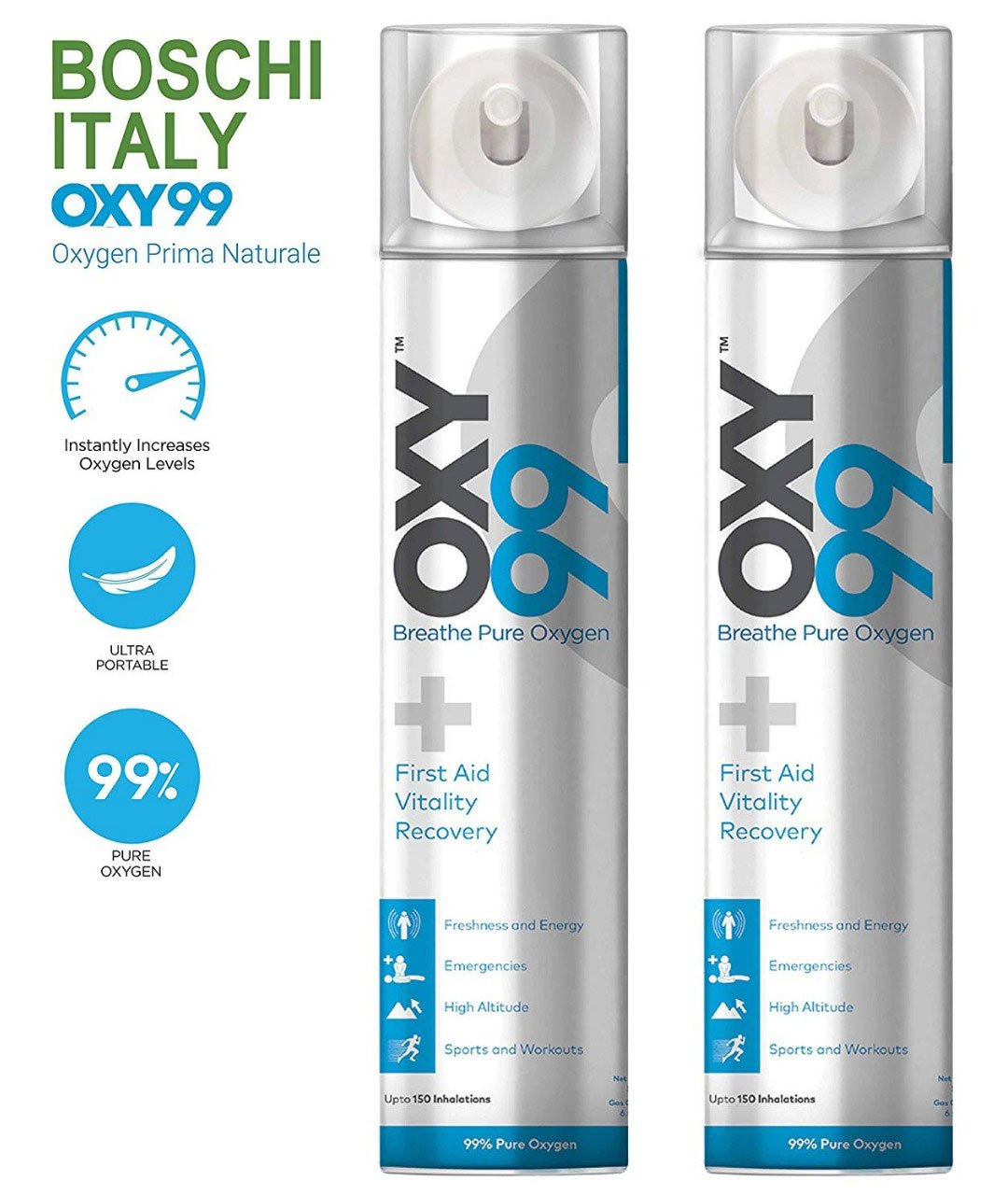 FOX OXY99 Portable 99% Pure Oxygen Cylinder, 500ML Can Contain 6Liters Oxygen (3Nos/Bundle)
