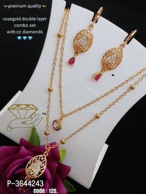 FSS Golden Rose Gold  Double Layer Necklace Set With Earrings