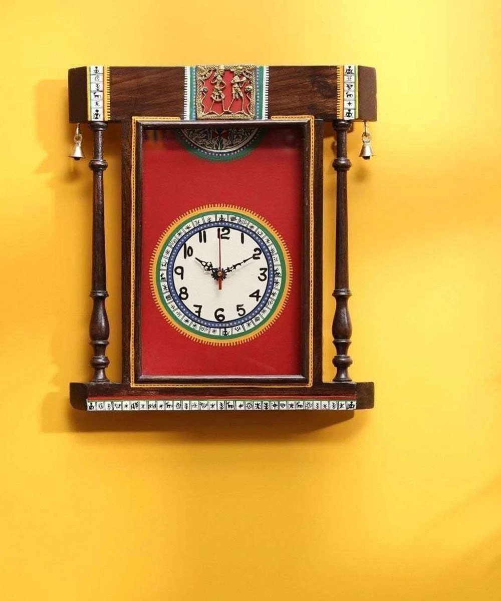 Wooden Handcrafted Wall Clock for HomeOffice  Wall clock for bedroom with Warli art