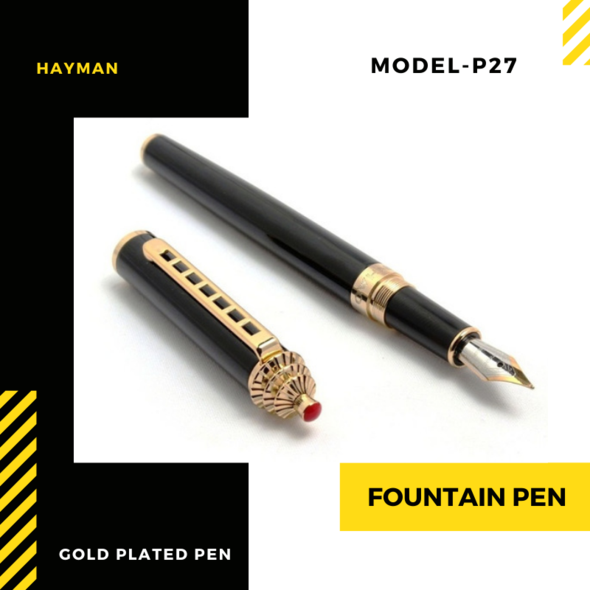EHP Hayman Black 18 kt Gold Plated Fountain Pen with Box (P-27)