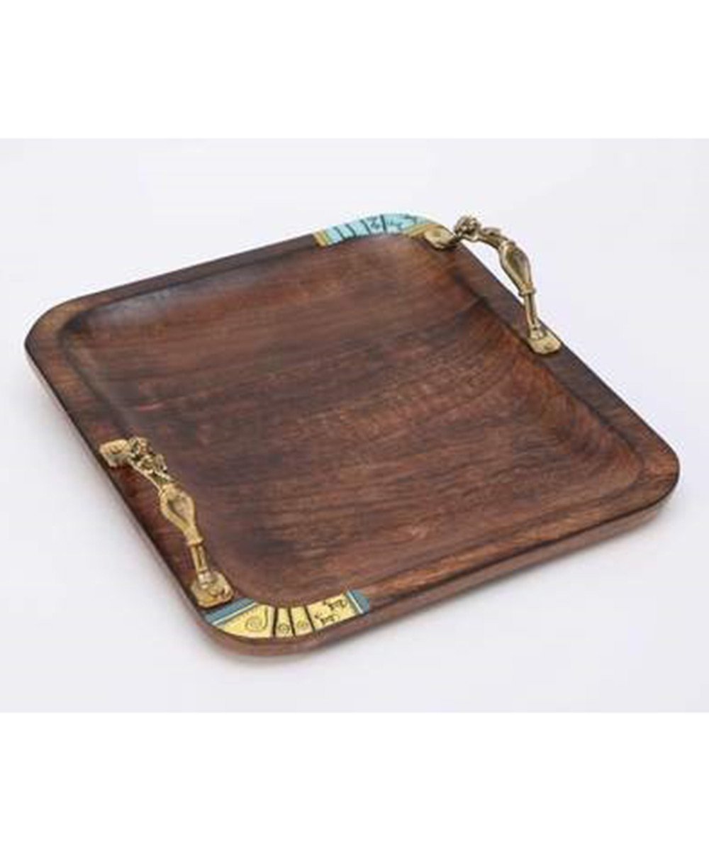 Square Wooden Tray with Antique TouchServing TrayDecorative Antique Tray