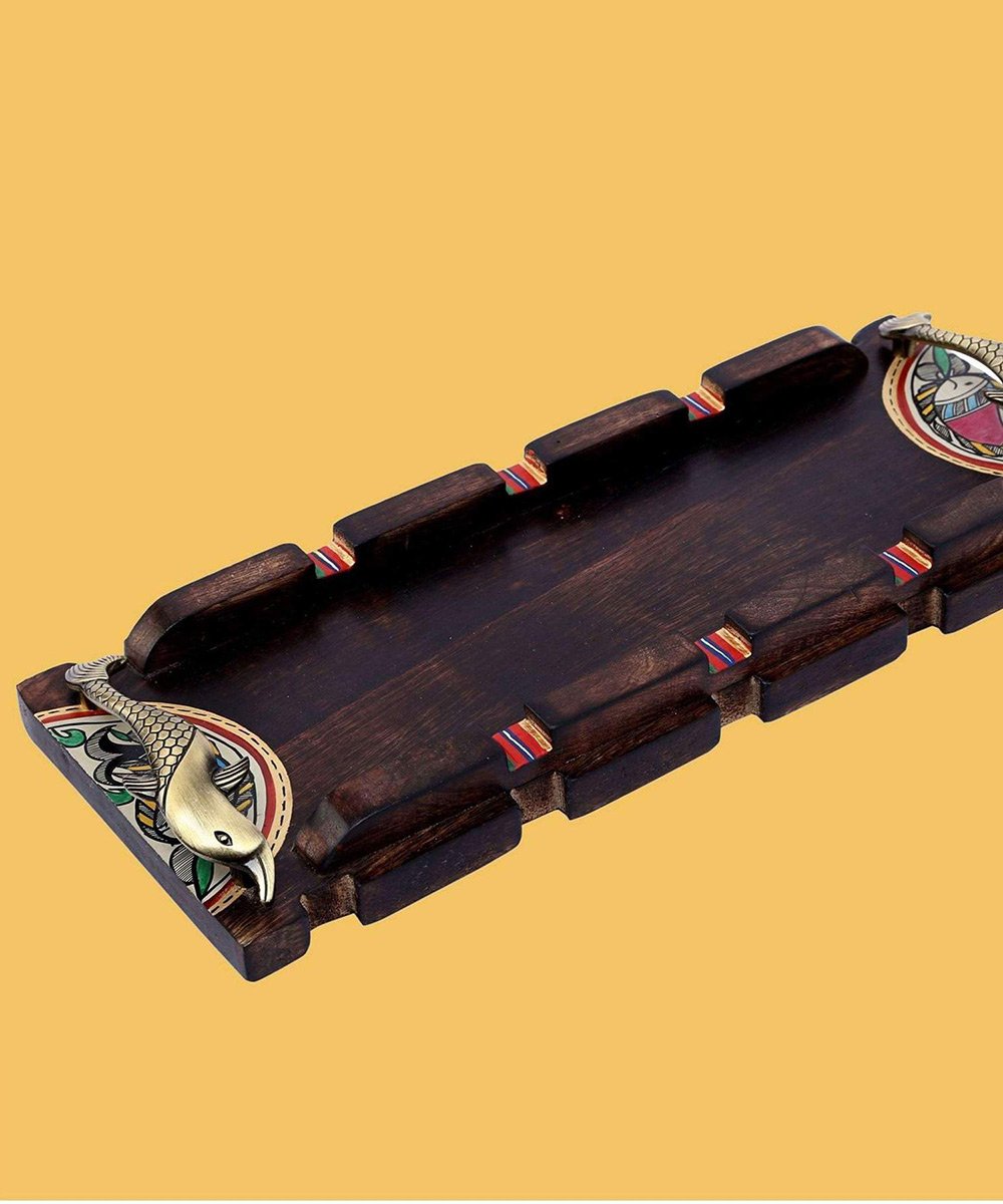 Hand Crafted Decorative Wooden Tray With Brass Handle Trays Serving Trays Gift Items