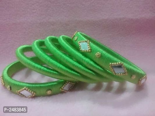 FSS Green Coloured Silk Thread Mirror Bangle Pack Of 6