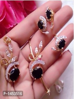 FSS Stunning Black  American Diamond Combo Pendant Set