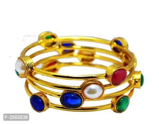 FSS Mix Coloured Golden Bangles Set Of 4