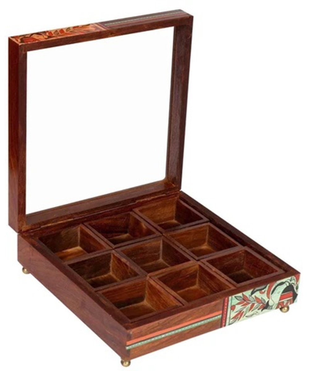 Hand Crafted Wooden Masala Boxes for Kitchen Masala Container Spice Rack Spice Box