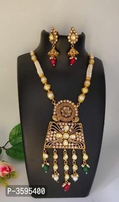 FSS Antique Gold Plated Brass  Multi Color Bead Work Jewelry Set