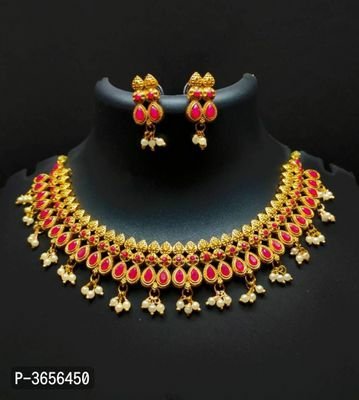 FSS Gorgeous Gold Plated Red Bead work Jewellery Set