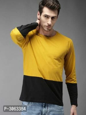 Men's T-Shirt Yellow Black Blend Round Neck