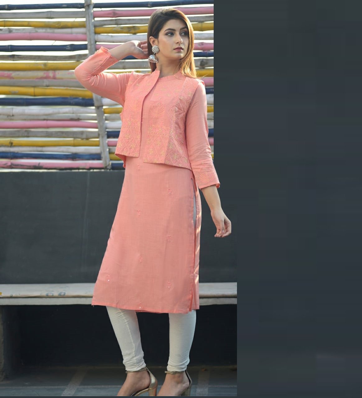 VG Style inn Designer Heavy Rayon Kurtis Separate Jacket with Hand Work Embroidery M-L-XL-XXL