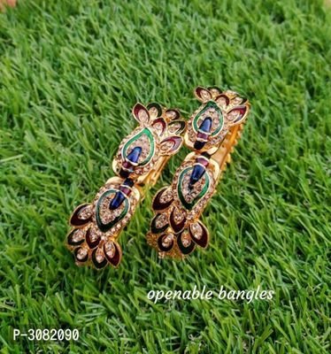 FSS Meena Kundan Adjustable Kada Bangles Set Of 2
