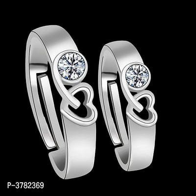 FSS Silver Plated Heart Design Adjustable Couple Ring