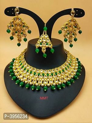 FSS Party Wear Gold Plated Green Choker Jewelry Set