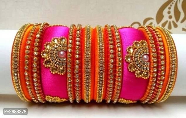 FSS Pink & Orange Blended Silk Thread Bangles