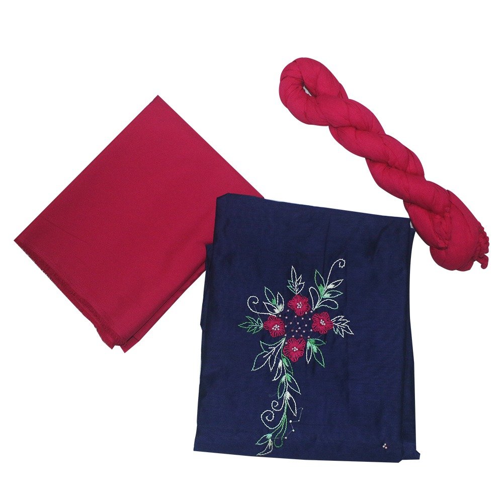 Churidar material, full set, Chantheri Silk top, Cotton bottom, Shiffon shall