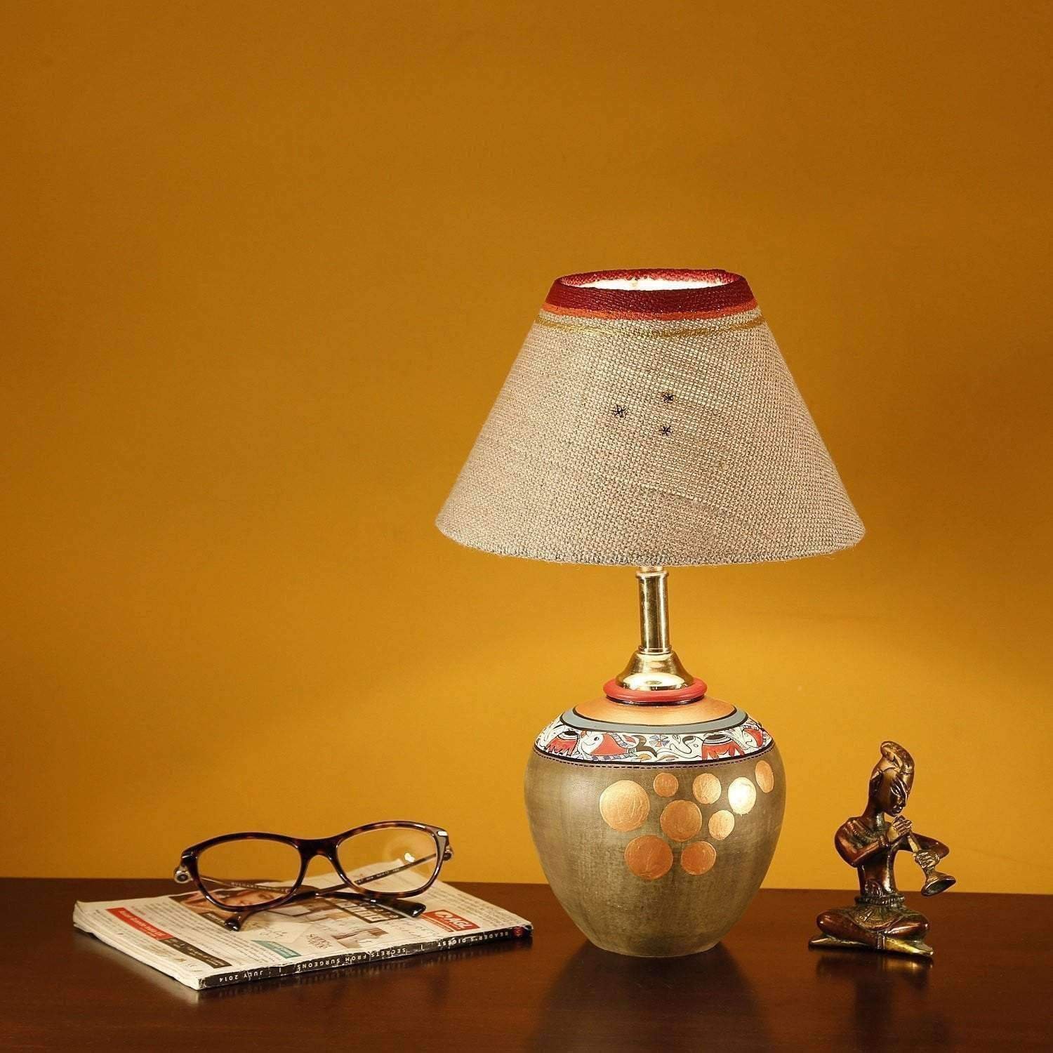 Handcrafted Terracotta Warli Hand Painting Table Lamp  Table Lamps for Home Decor Gifting Items