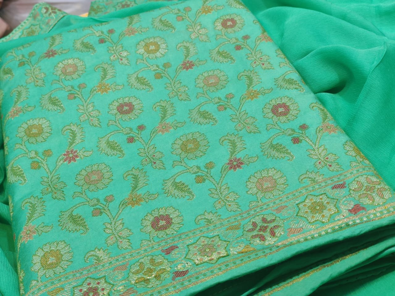 Pure Banarsi SILK SUIT Cotton Silk Bottom Fabric Pure Chiffon Dupatta